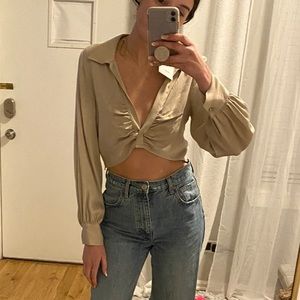 NWT gold Zara crop shirt